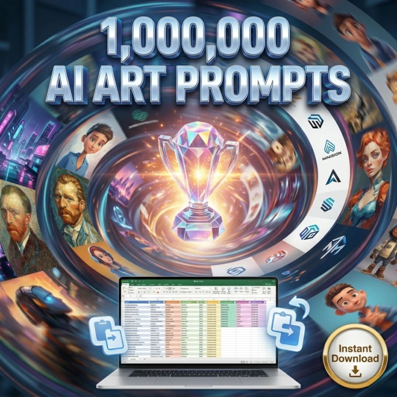 1,000,000 AI Art Prompts Digital Download | Excel Library for AI Image Generation