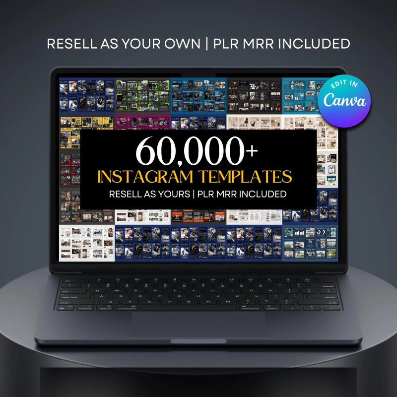 PLR MRR 60,000+ Instagram Templates Bundle | Canva Social Media Kit | Resell Rights Editable IG Posts Stories Covers | PLR Digital Products with Master Resell Rights