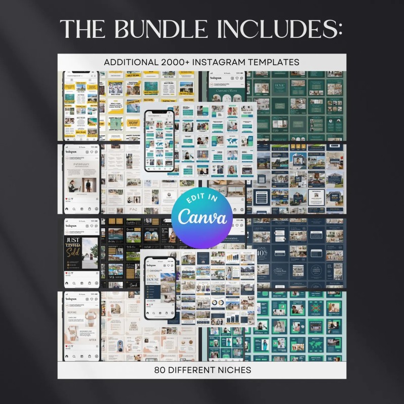 PLR MRR 60,000+ Instagram Templates Bundle | Canva Social Media Kit | Resell Rights Editable IG Posts Stories Covers | PLR Digital Products with Master Resell Rights