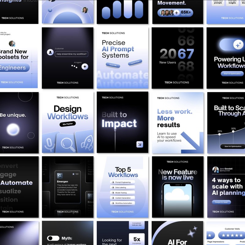 Enterprise Style & Software Tech Social Media Posts | Canva Free Editable Templates | 32 Professional Tech Social Media Templates Digital Download