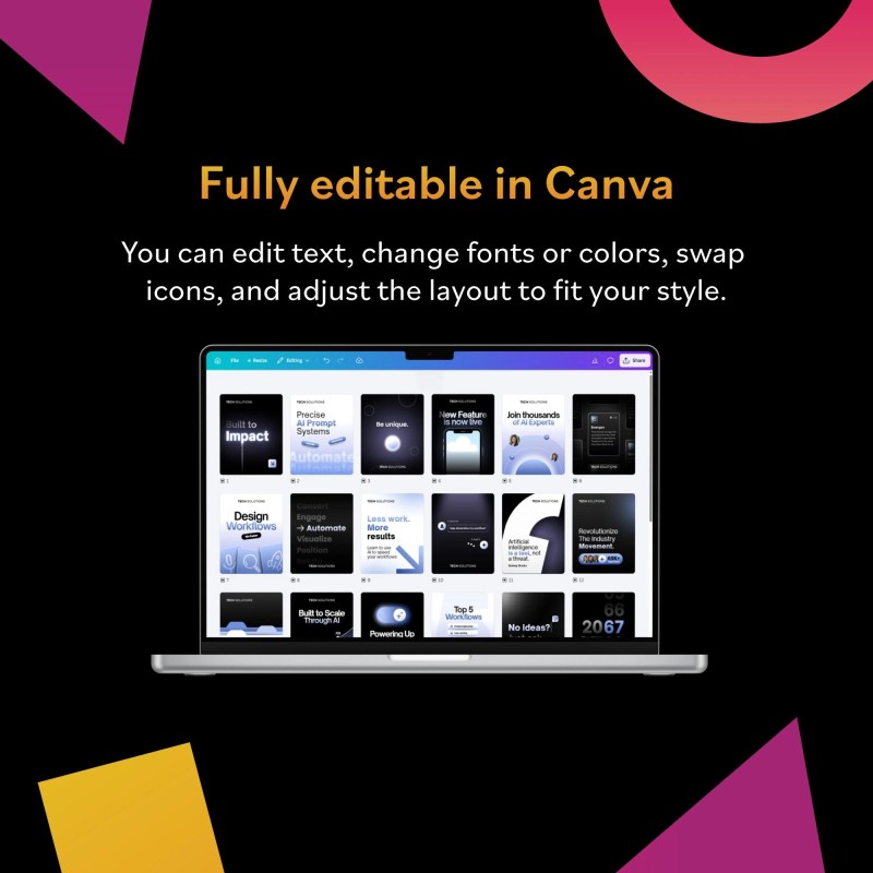 Enterprise Style & Software Tech Social Media Posts | Canva Free Editable Templates | 32 Professional Tech Social Media Templates Digital Download