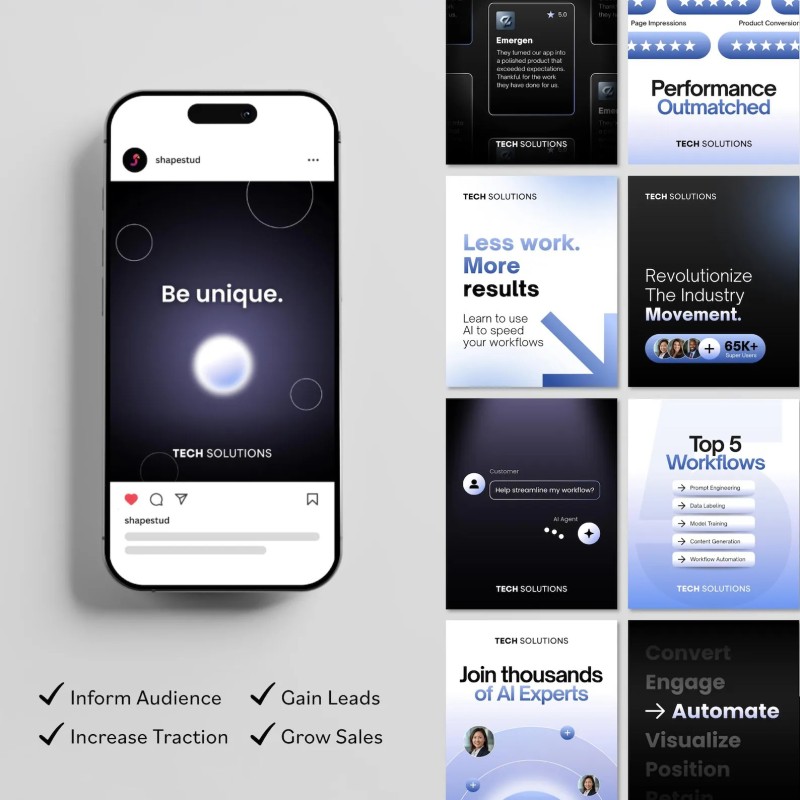 Enterprise Style & Software Tech Social Media Posts | Canva Free Editable Templates | 32 Professional Tech Social Media Templates Digital Download