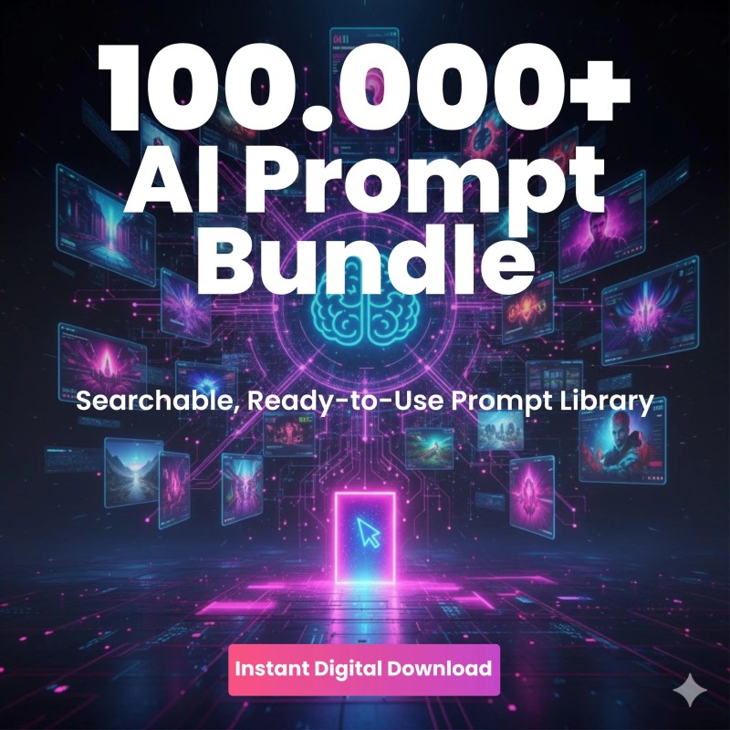 100,000+ AI Bundle, ChatGPT Prompt Pack, Searchable Prompt Library, Digital Download for Content Creators & Marketers