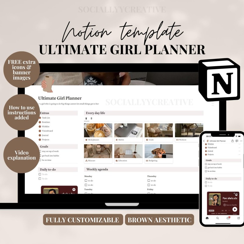 2026 Ultimate Notion Girl Planner Notion Template Aesthetic All In One Notion Planner Student Dashboard Editable 2026 Notion Life Planner