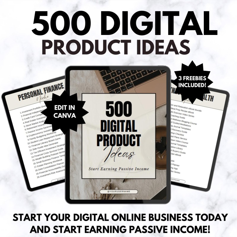 500 Digital Product Ideas Bundle, MRR PLR Passive Income Guide, Etsy Bestsellers to Sell, Small Business Digital Download, DFY Ideas