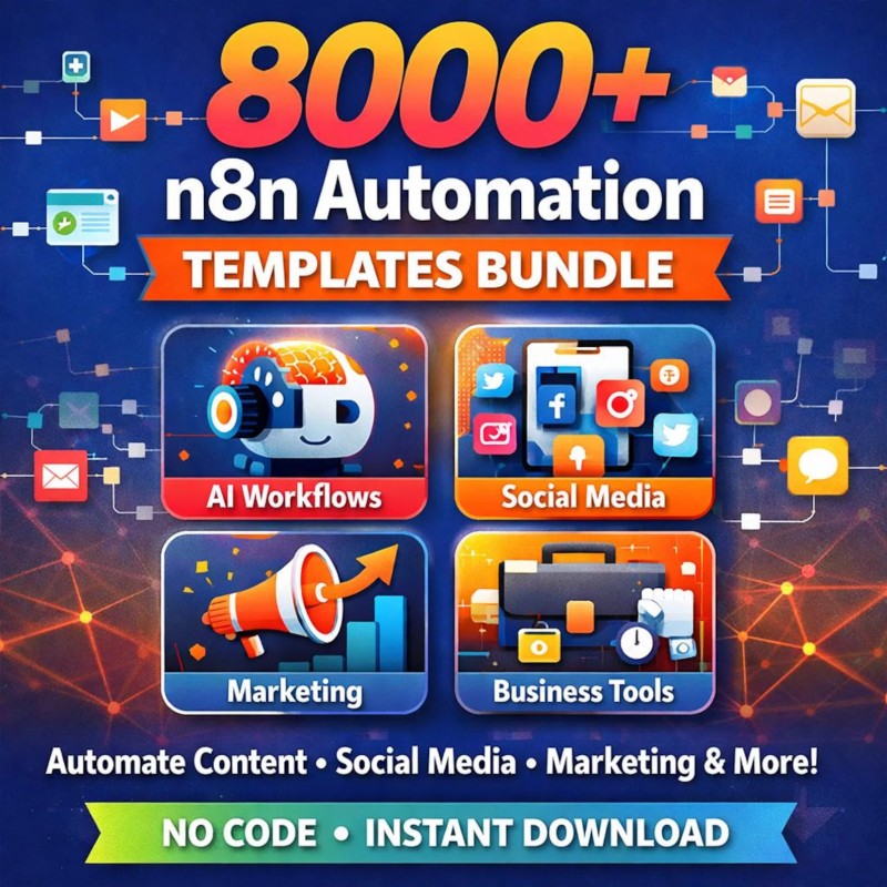 8000+ n8n Automation Templates Bundle | AI Workflows, Social Media Automation, Marketing, Content Creation Toolkit DRDOOMIARTS