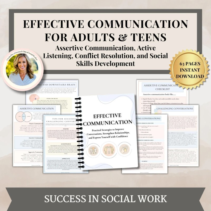 Effective Communication Workbook, Therapist Toolkit Counseling Resources for Active Listening Assertive Communication for Teens & Adults