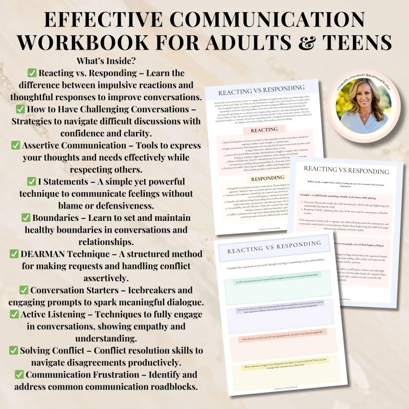 Effective Communication Workbook, Therapist Toolkit Counseling Resources for Active Listening Assertive Communication for Teens & Adults