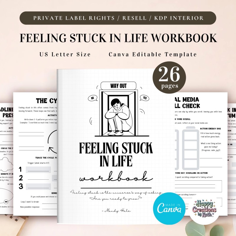 PLR Feeling Stuck in Life Workbook for Commercial Use, Printable and Editable Template, Feeling Trapped Worksheets, Self-Growth