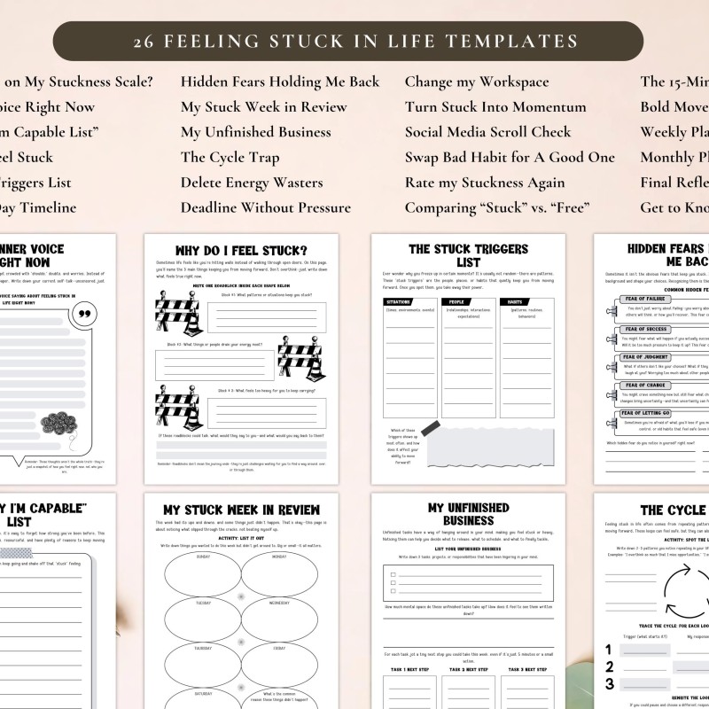 PLR Feeling Stuck in Life Workbook for Commercial Use, Printable and Editable Template, Feeling Trapped Worksheets, Self-Growth