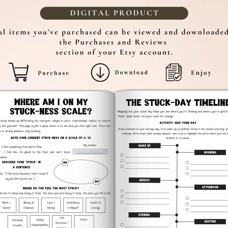 PLR Feeling Stuck in Life Workbook for Commercial Use, Printable and Editable Template, Feeling Trapped Worksheets, Self-Growth