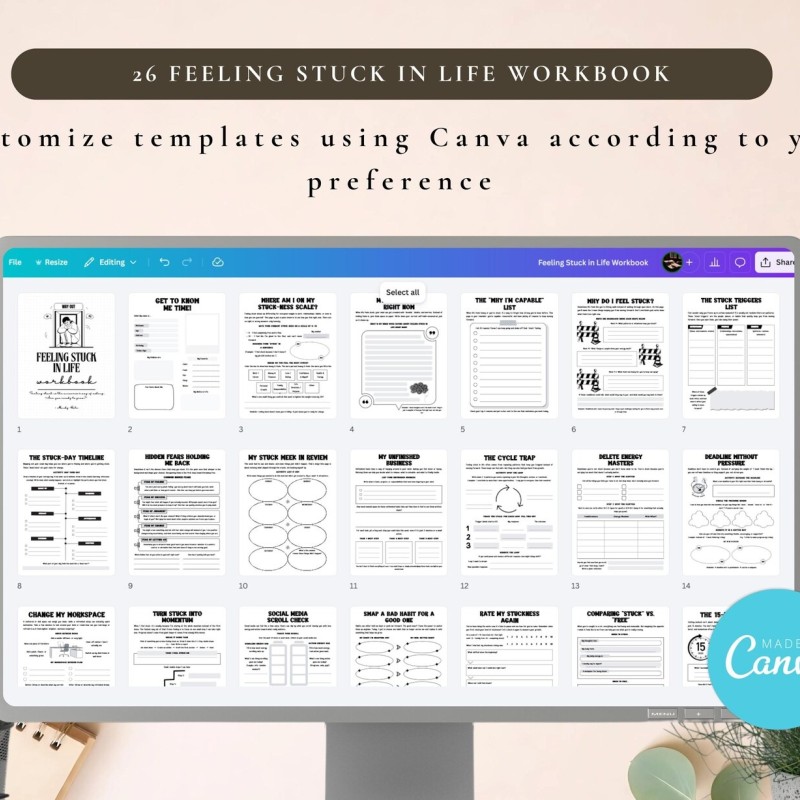 PLR Feeling Stuck in Life Workbook for Commercial Use, Printable and Editable Template, Feeling Trapped Worksheets, Self-Growth