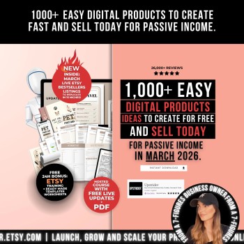 1000 Digital Products Ideas To Create And Sell Today For Passive Income, Etsy Digital Downloads Small Business Ideas and Bestsellers to Sell