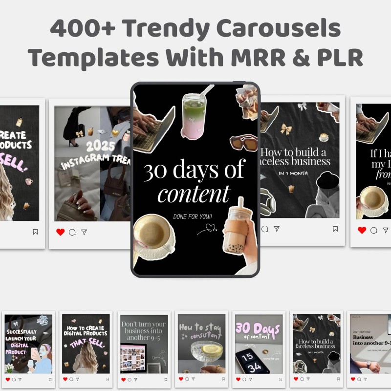 400+ Faceless Instagram Carousel Templates Canva | Aesthetic IG & TikTok Slides | PLR MRR Digital Product to Resell