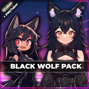 Black Wolf Girl Vtuber Model: Fully Rigged, Customizable (PNGTuber)