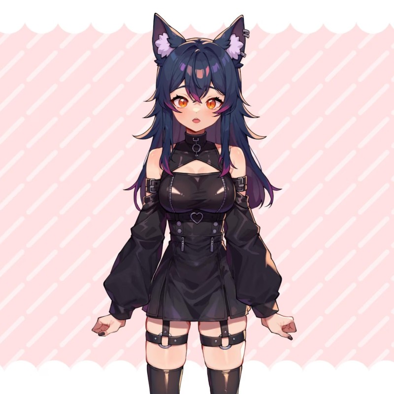 Black Wolf Girl Vtuber Model: Fully Rigged, Customizable (PNGTuber)