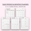 Daily Weekly Monthly Planner Printable: A4, A5, HP (PDF File)