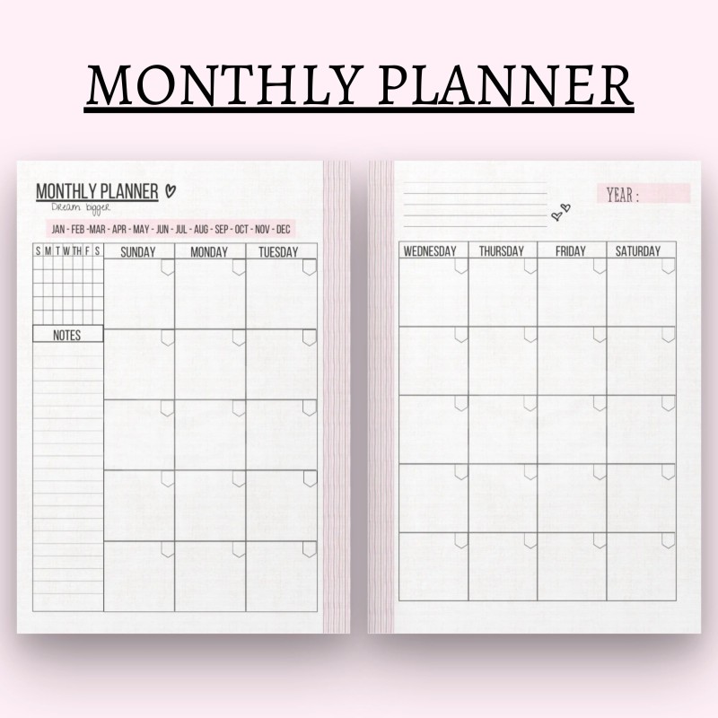 Daily Weekly Monthly Planner Printable: A4, A5, HP (PDF File)