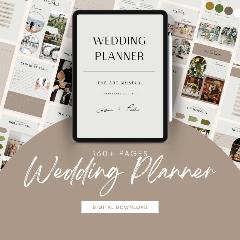GOODNOTES 160+ Pages Wedding Planner Template Digital Download, PDF format, Minimalist Wedding Planner, Budget, Vision Boards, Hyperlinked