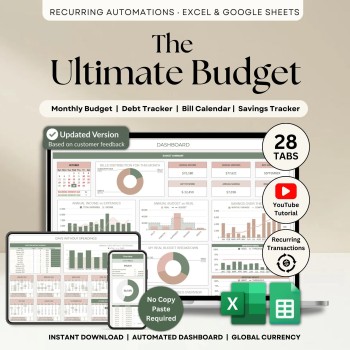 Ultimate Annual Budget Spreadsheet Excel Google Sheets Budget Template Monthly Budget Tracker Financial Planner Bill Tracker Debt Tracker